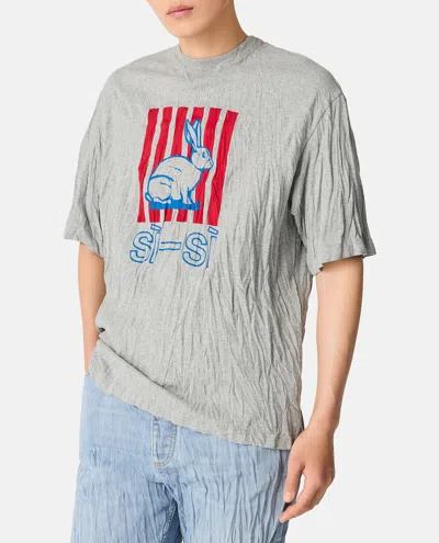 Bottega Veneta Men Grey Crewneck T-shirt With Maxi Print On The Front And Wrinkled Ffect In Cotton M In Gray