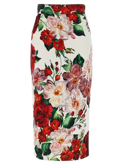 Dolce & Gabbana High-waisted Pencil Skirt Floral Pattern In White