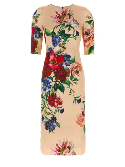 Dolce & Gabbana Midi Dress With Floral Print In Multi