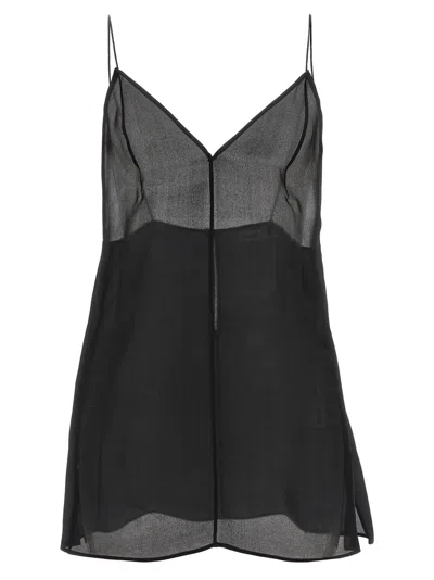 Khaite Piet Cascading-ruffle Sleeveless Tunic Top In Black