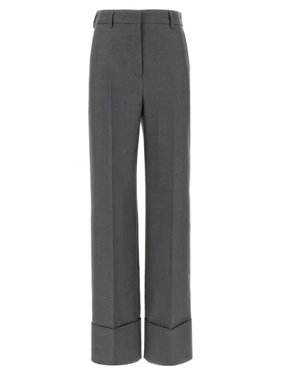 Valentino Wide Leg Wool Pants Featuring Pockets In Gray