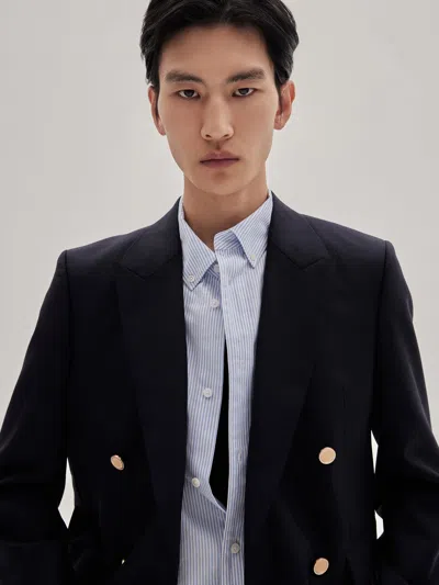 Frame Double Breasted Blazer In Blue