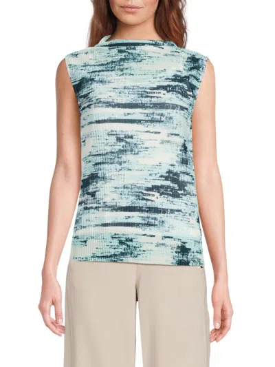 Calvin Klein Women's Printed Mesh Sleeveless Blouse In Multi