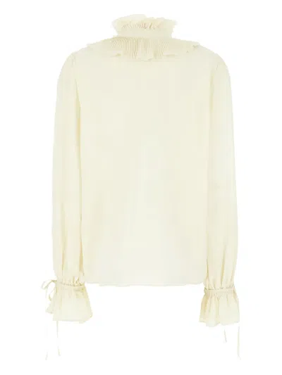 Valentino Silk Blouse With Ruffled Collar And Cuffs In Neutrals