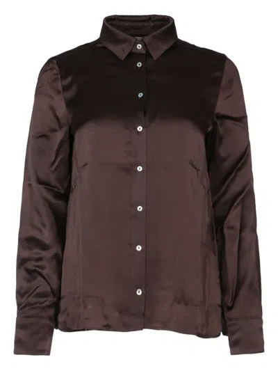 Iblues I Blues Satin Button Up Shirt In Brown