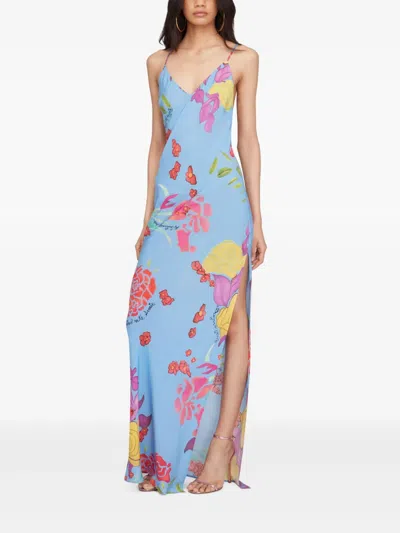 Donde Esteban Cielo Floral-print Satin Maxi Dress In Blue