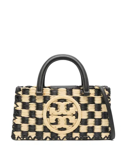Tory Burch Ella Checkered Crochet Top-handle Bag In Neutrals