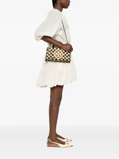 Tory Burch Ella Checkered Crochet Top-handle Bag In Neutrals