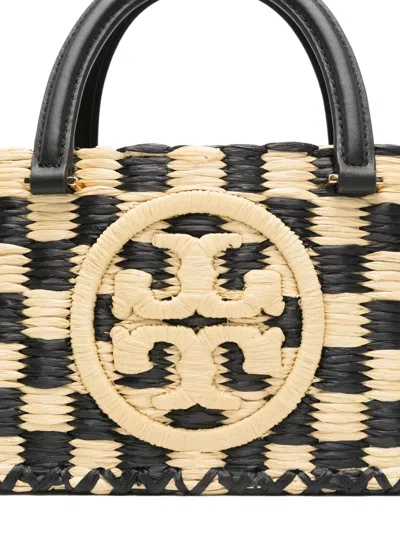 Tory Burch Ella Checkered Crochet Top-handle Bag In Neutrals