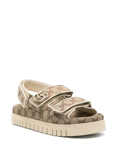 Gucci Women Gg Supreme Slingback Sandals In Brown