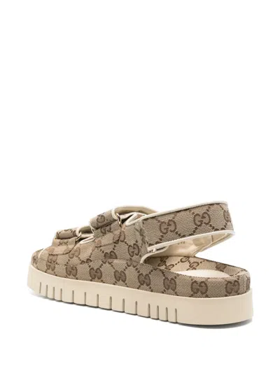 Gucci Women Gg Supreme Slingback Sandals In Brown