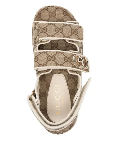 Gucci Women Gg Supreme Slingback Sandals In Brown