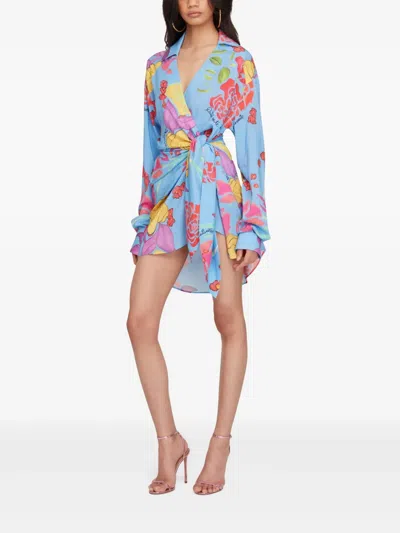 Donde Esteban Cielo Floral-print Crepe Mini Wrap Dress In Blue