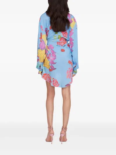 Donde Esteban Cielo Floral-print Crepe Mini Wrap Dress In Blue