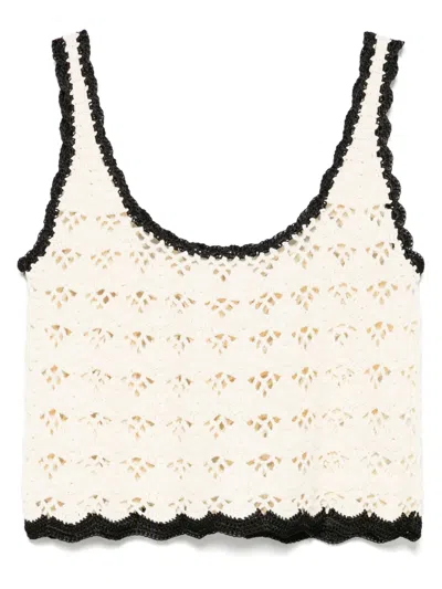 Zimmermann Rhiannon Crochet Tank Cream/black In Neutrals