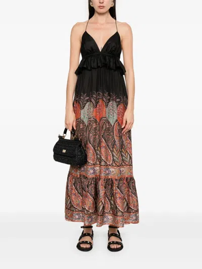 Zimmermann Rhiannon Ruffled Paisley-print Silk Midi Dress In Black Paisley