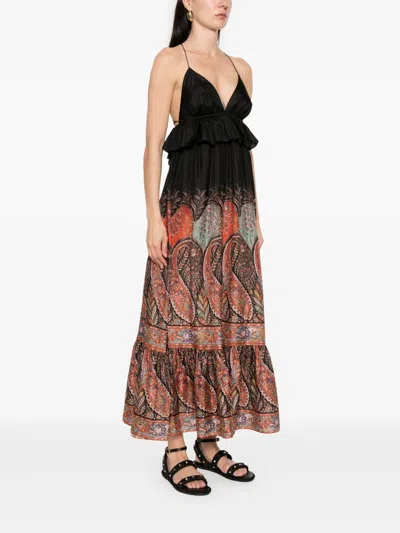 Zimmermann Rhiannon Ruffled Paisley-print Silk Midi Dress In Black Paisley