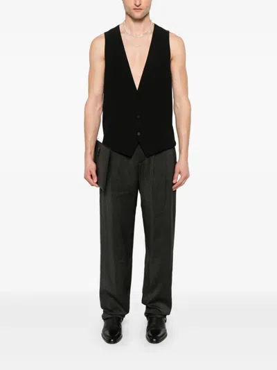 Saint Laurent Silk Crepe Waistcoat In Black