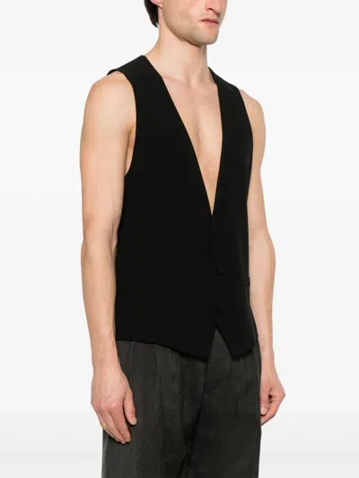 Saint Laurent Silk Crepe Waistcoat In Black