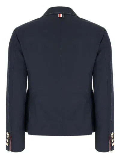 Thom Browne Blazer Cotton Blend Notched Lapel In Blue
