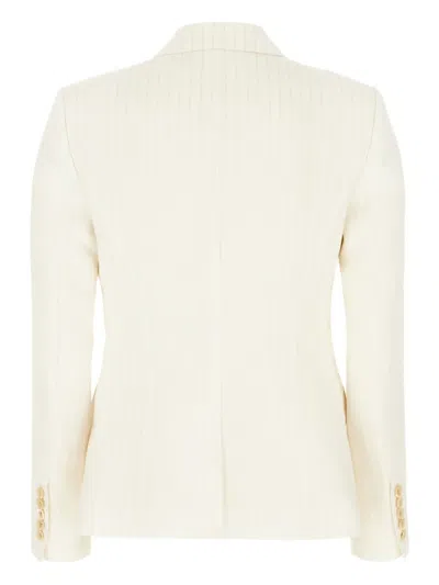 Tom Ford Wool Blend Blazer With Embroidered Back Vent In Neutrals