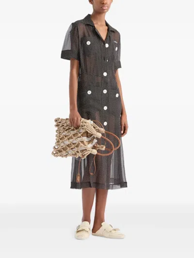 Prada Medium Macramé Tote Bag In Neutrals