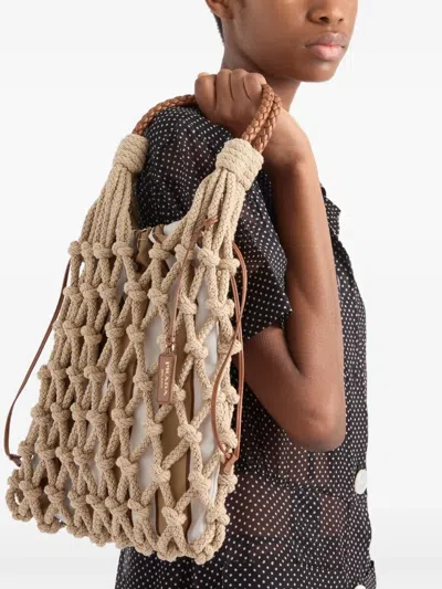 Prada Medium Macramé Tote Bag In Neutrals