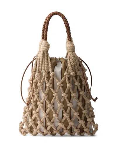 Prada Medium Macramé Tote Bag In Neutrals