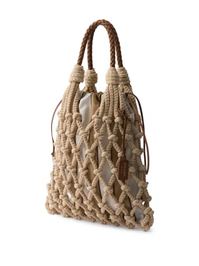 Prada Medium Macramé Tote Bag In Neutrals