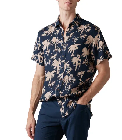 Rodd & Gunn Haskell Point Linen Palm Print Sports Fit Button Down Shirt In Blue