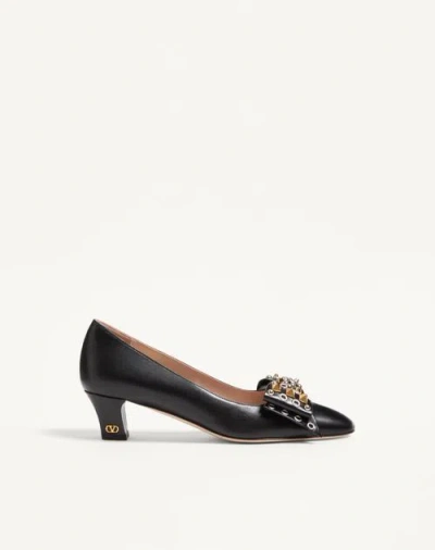 Valentino Garavani Bowow Pump In Kidskin With Studs 45mm Woman Black 40
