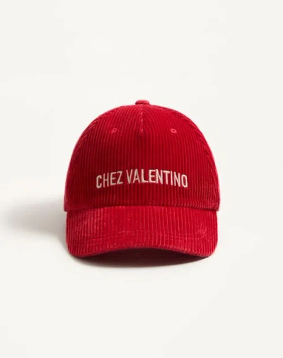 Valentino Garavani Corduroy Curved Brim Baseball Hat In Red