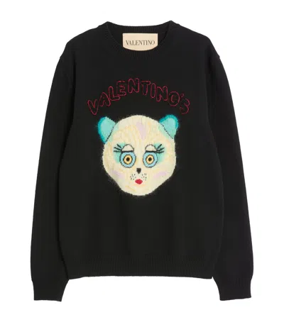 Valentino Wool Cotton Chat De La Maison Sweater In Black