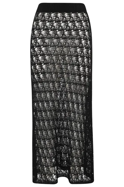Roberto Collina Long Flared Skirt With Lace Knit Design And Removable Shorts In Black