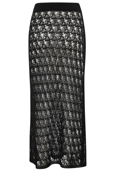 Roberto Collina Long Flared Skirt With Lace Knit Design And Removable Shorts In Black