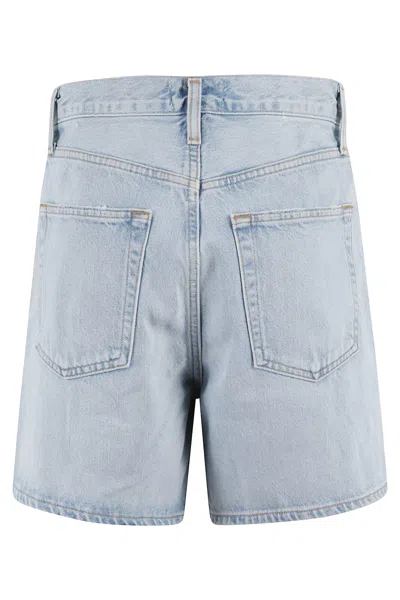 Agolde Frayed-edge Denim Shorts In Blue