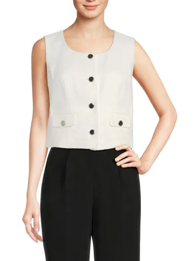 Calvin Klein Button-up Tweed Crop Vest In Cream