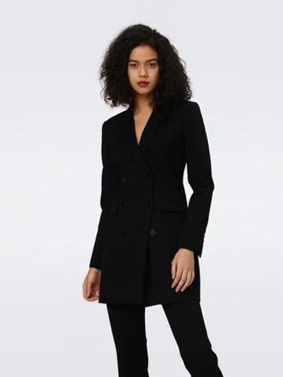 Diane Von Furstenberg Virginia Double-breasted Crepe Blazer In Black
