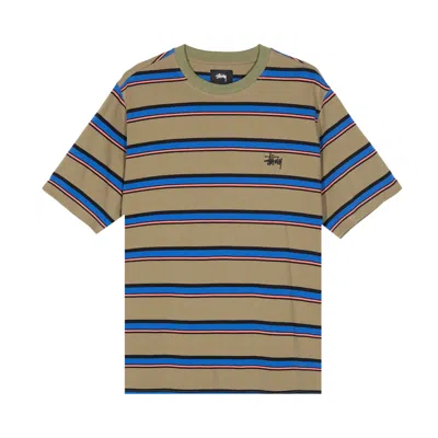 Pre-owned Stussy Harbour Stripe Crew 'olive' In Green