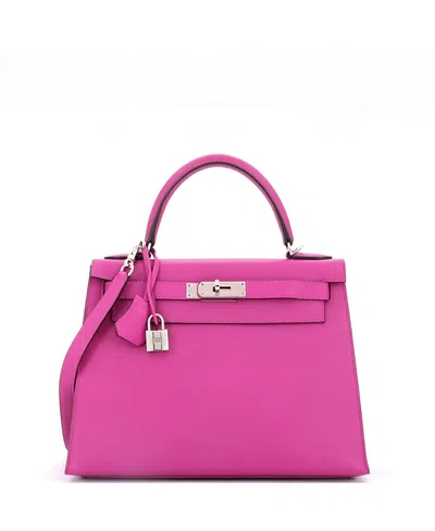 Pre-owned Pre-owned Hermes  Hermes Kelly 28 Handbag Pink Epsom With Palladium Hardware In Magnolia