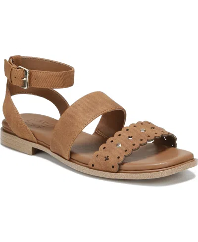 Naturalizer Women's Gana Square Toe Strappy Flat Sandals In Brown Faux Leather