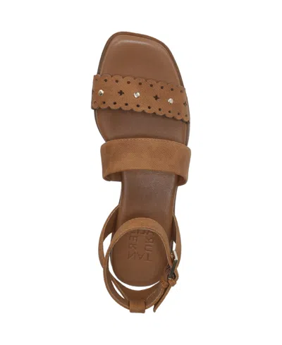 Naturalizer Women's Gana Square Toe Strappy Flat Sandals In Brown Faux Leather