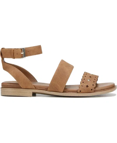 Naturalizer Women's Gana Square Toe Strappy Flat Sandals In Brown Faux Leather