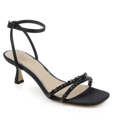 Jewel Badgley Mischka Marley Womens Kitten Heel Strappy Strappy Sandals In Black Satin