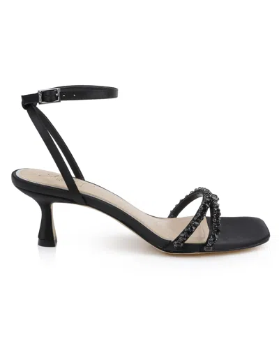 Jewel Badgley Mischka Marley Womens Kitten Heel Strappy Strappy Sandals In Black Satin