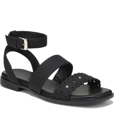 Naturalizer Women's Gana Square Toe Strappy Flat Sandals In Black Faux Leather