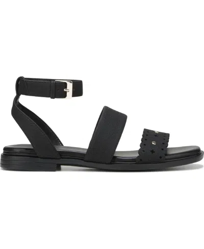 Naturalizer Women's Gana Square Toe Strappy Flat Sandals In Black Faux Leather