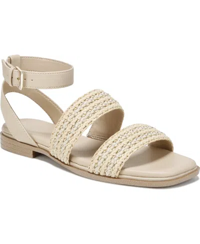 Naturalizer Women's Gana Square Toe Strappy Flat Sandals In Coastal Tan Faux Leather,straw Fabric