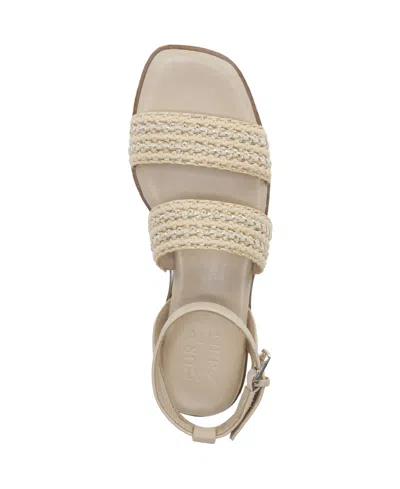 Naturalizer Women's Gana Square Toe Strappy Flat Sandals In Coastal Tan Faux Leather,straw Fabric