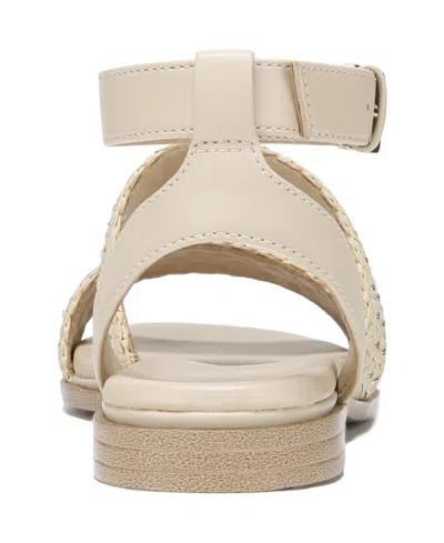 Naturalizer Women's Gana Square Toe Strappy Flat Sandals In Coastal Tan Faux Leather,straw Fabric